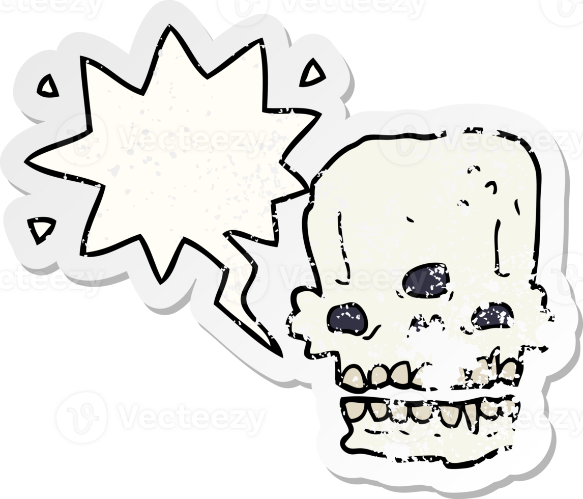 cartoon spooky skull with speech bubble distressed distressed old sticker png