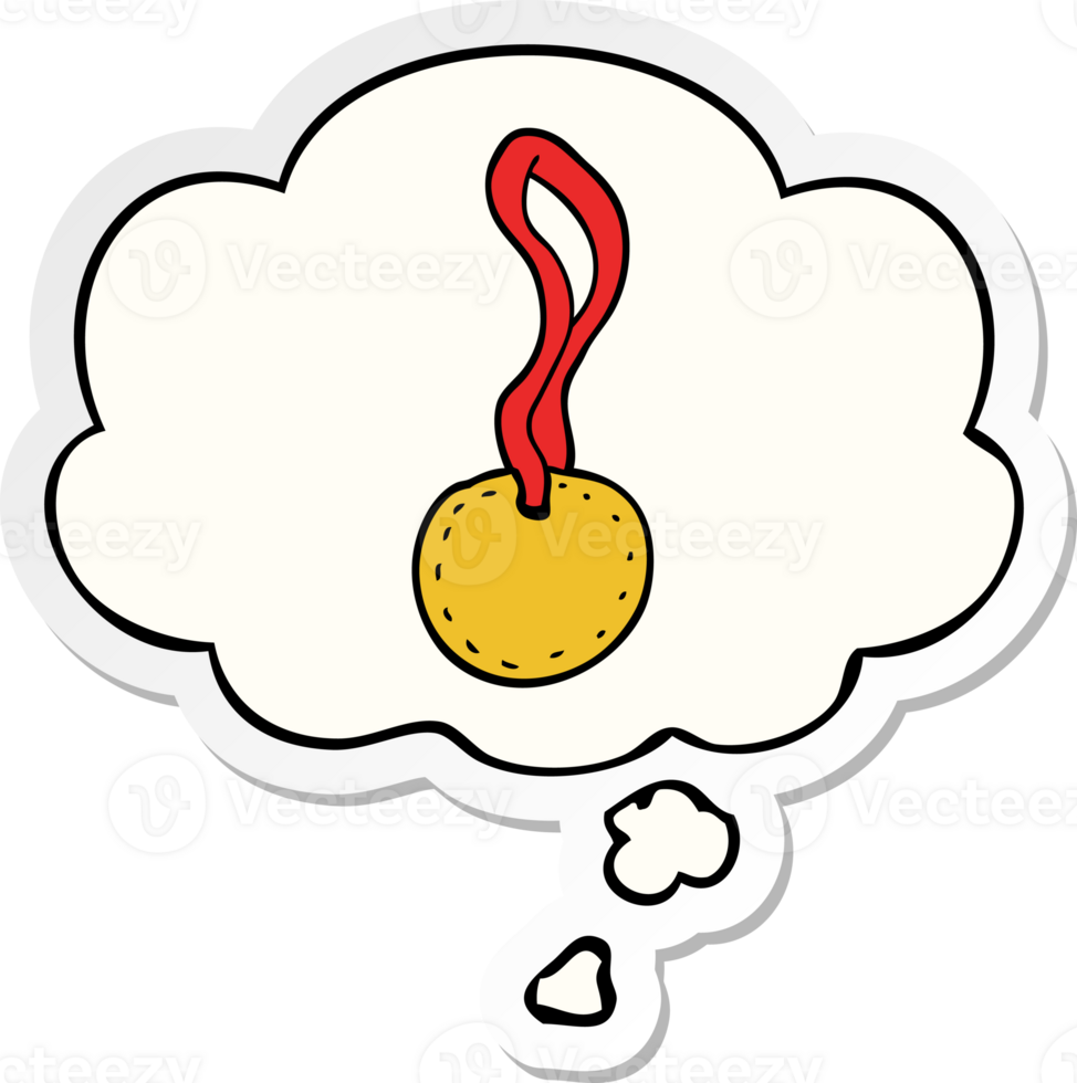 cartoon sports medal with thought bubble as a printed sticker png