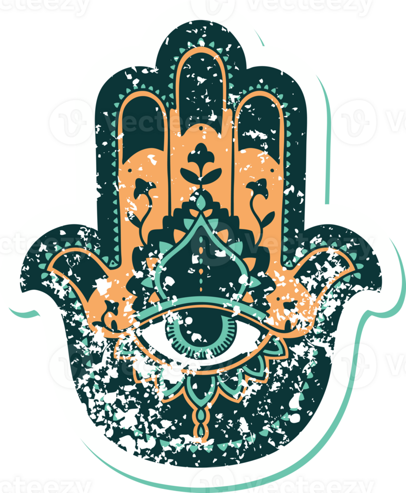iconic distressed sticker tattoo style image of a hamza png