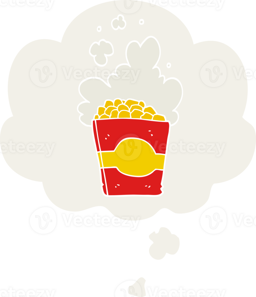 cartoon popcorn with thought bubble in retro style png