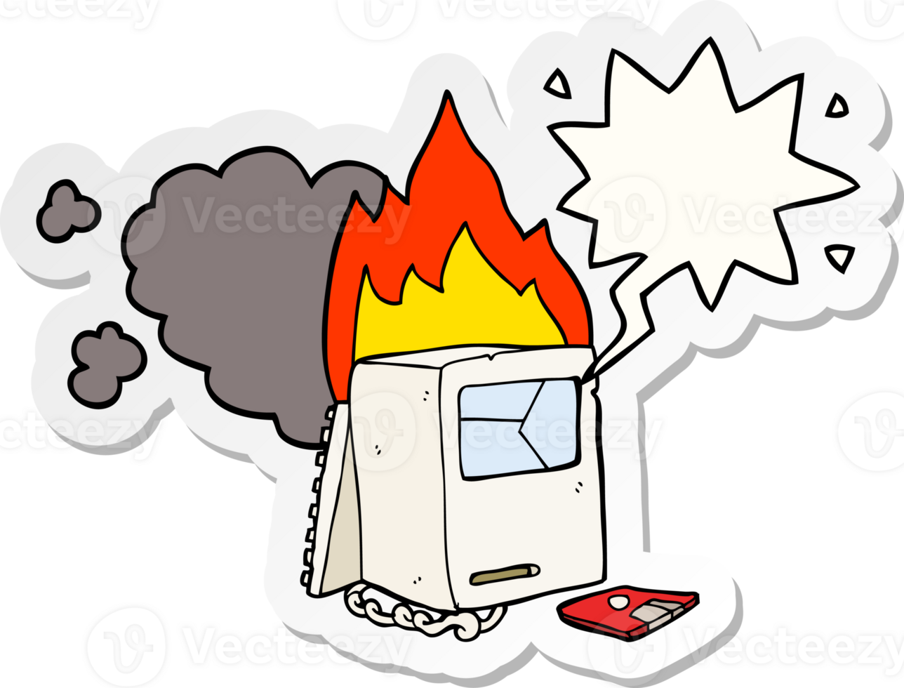 cartoon broken computer with speech bubble sticker png
