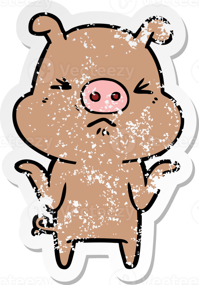 distressed sticker of a cartoon angry pig png