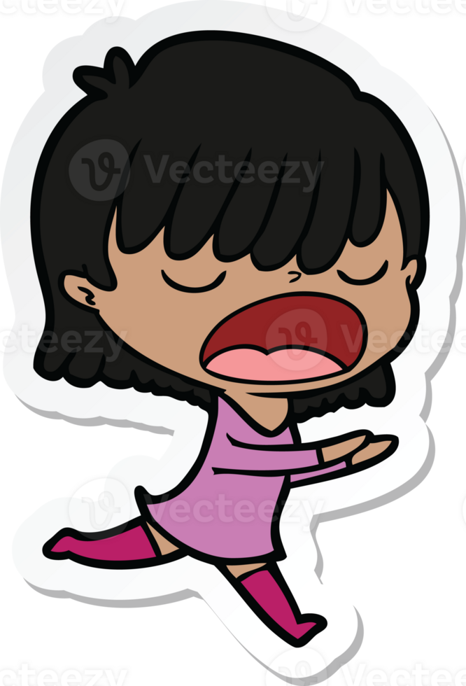 sticker of a cartoon woman talking loudly png