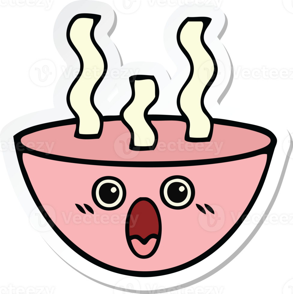 sticker of a cute cartoon bowl of hot soup png