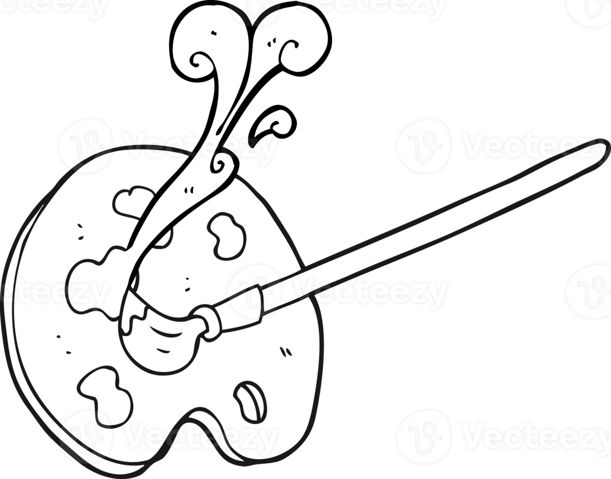 drawn black and white cartoon artist palette png