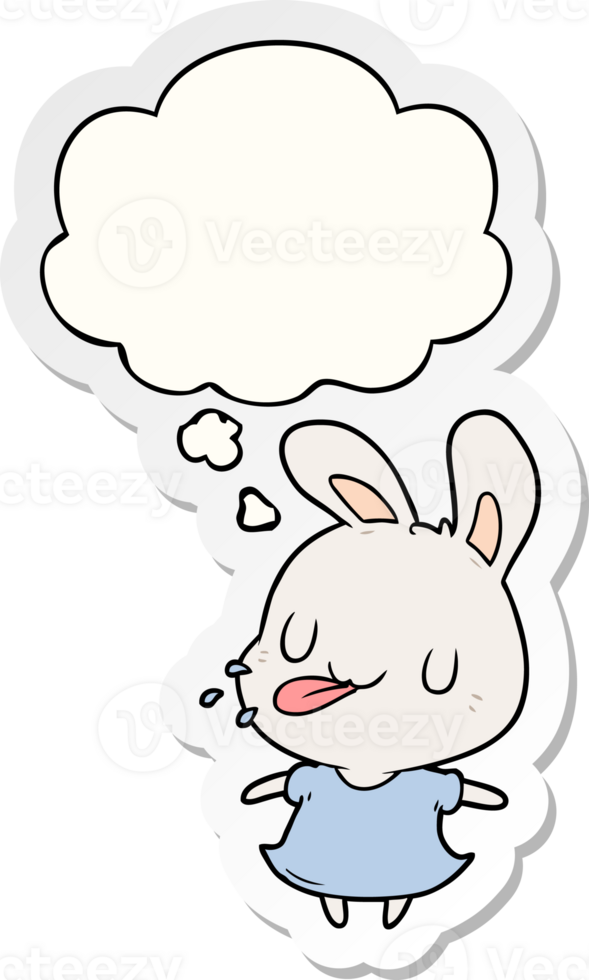 cartoon rabbit with thought bubble as a printed sticker png