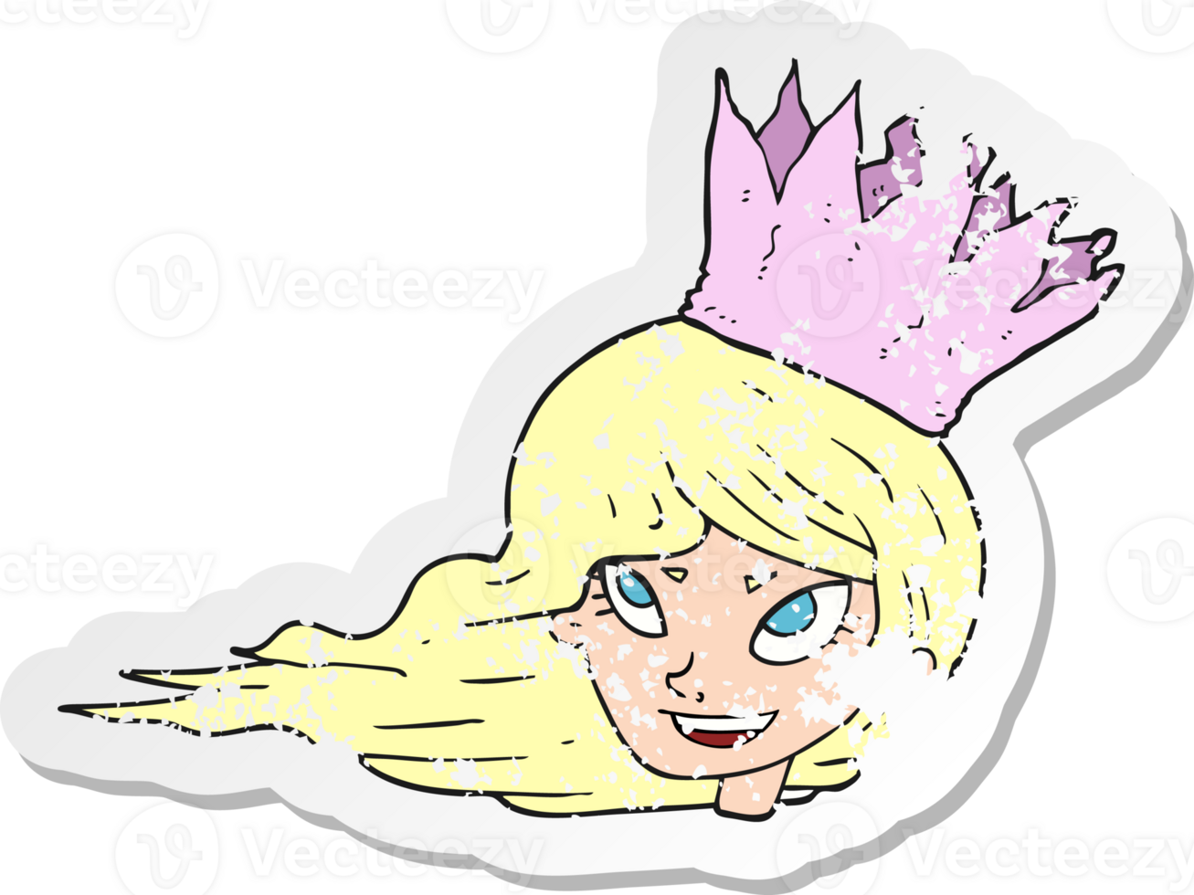 retro distressed sticker of a cartoon woman with blowing hair png