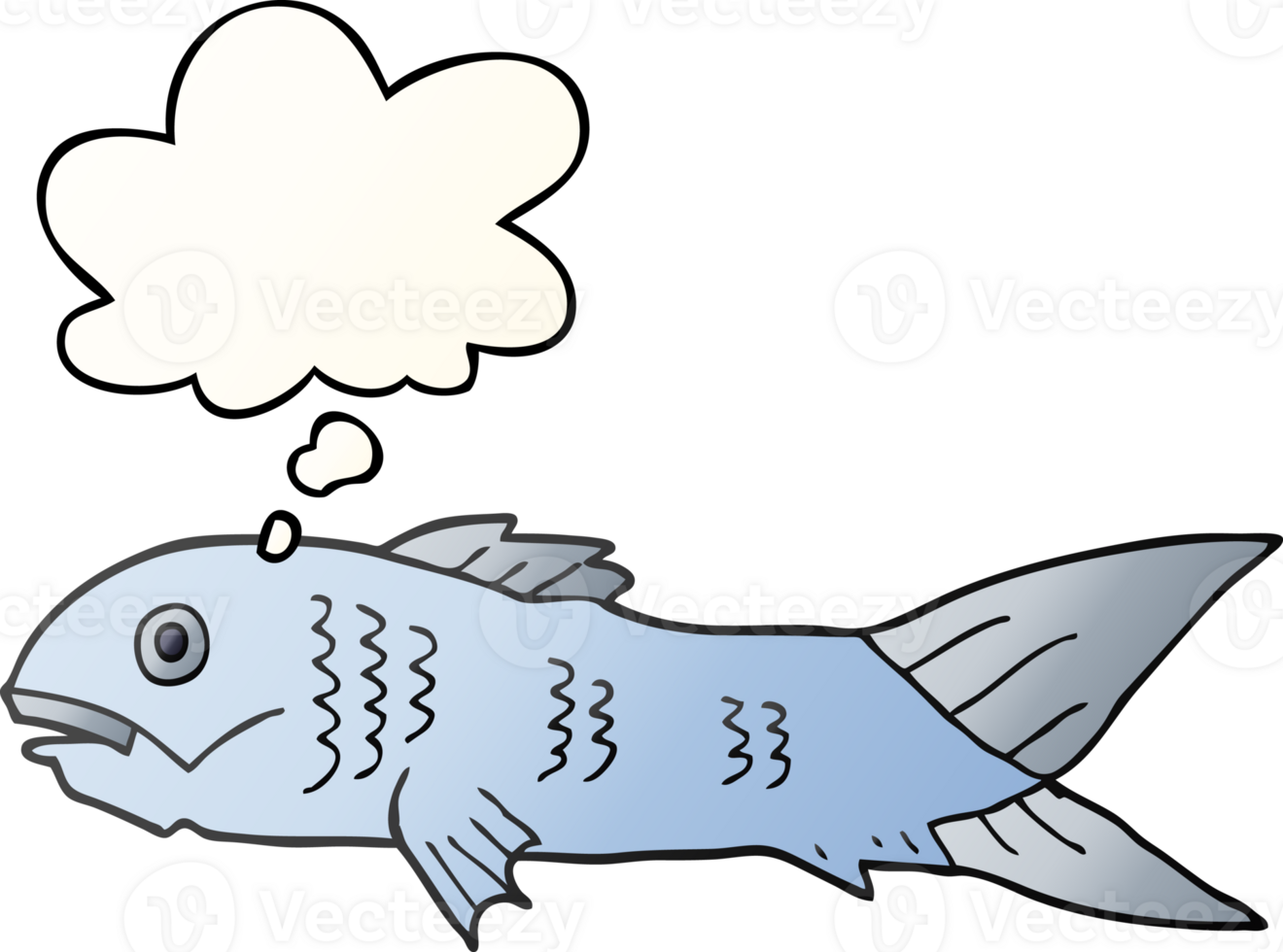 cartoon fish with thought bubble in smooth gradient style png
