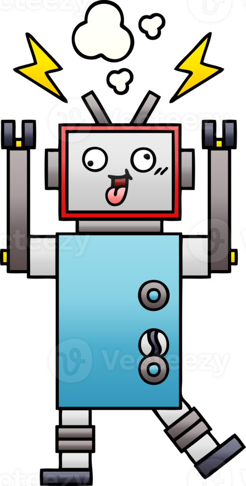 gradient shaded cartoon of a crazy broken robot png