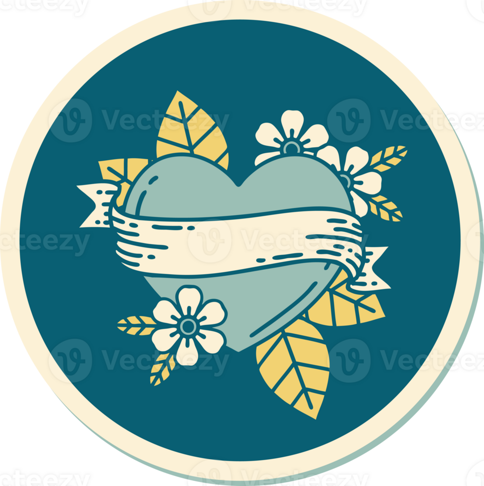 sticker of tattoo in traditional style of a heart and banner png