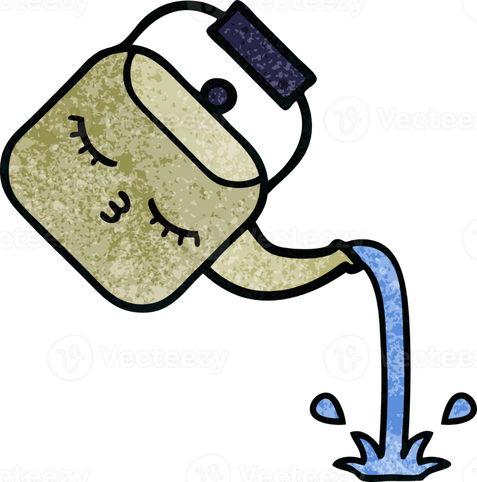 retro grunge texture cartoon of a pouring kettle png
