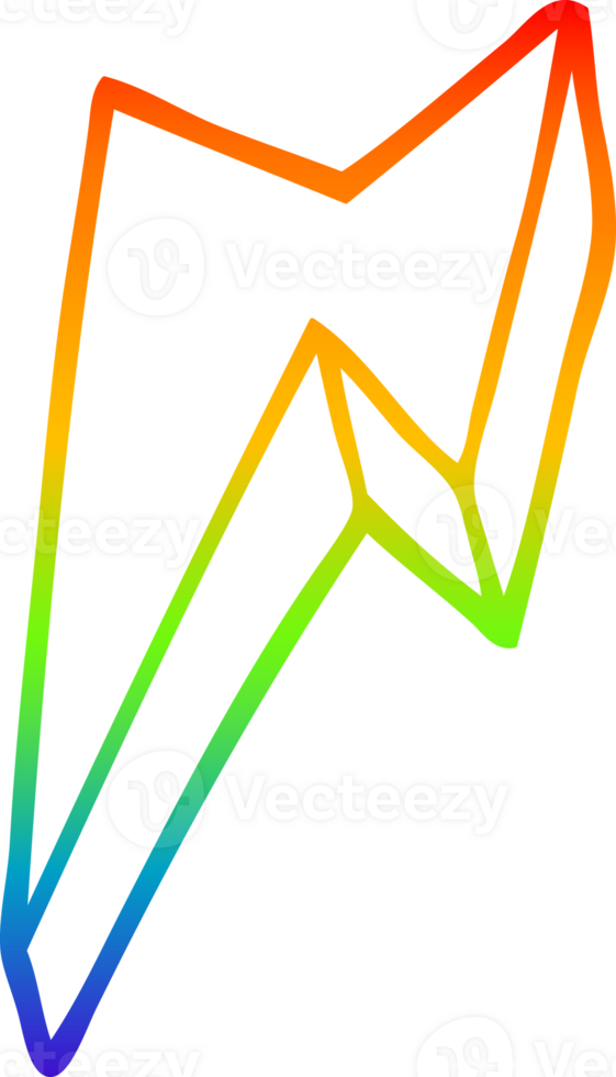 rainbow gradient line drawing of a cartoon decorative lightning bolt png