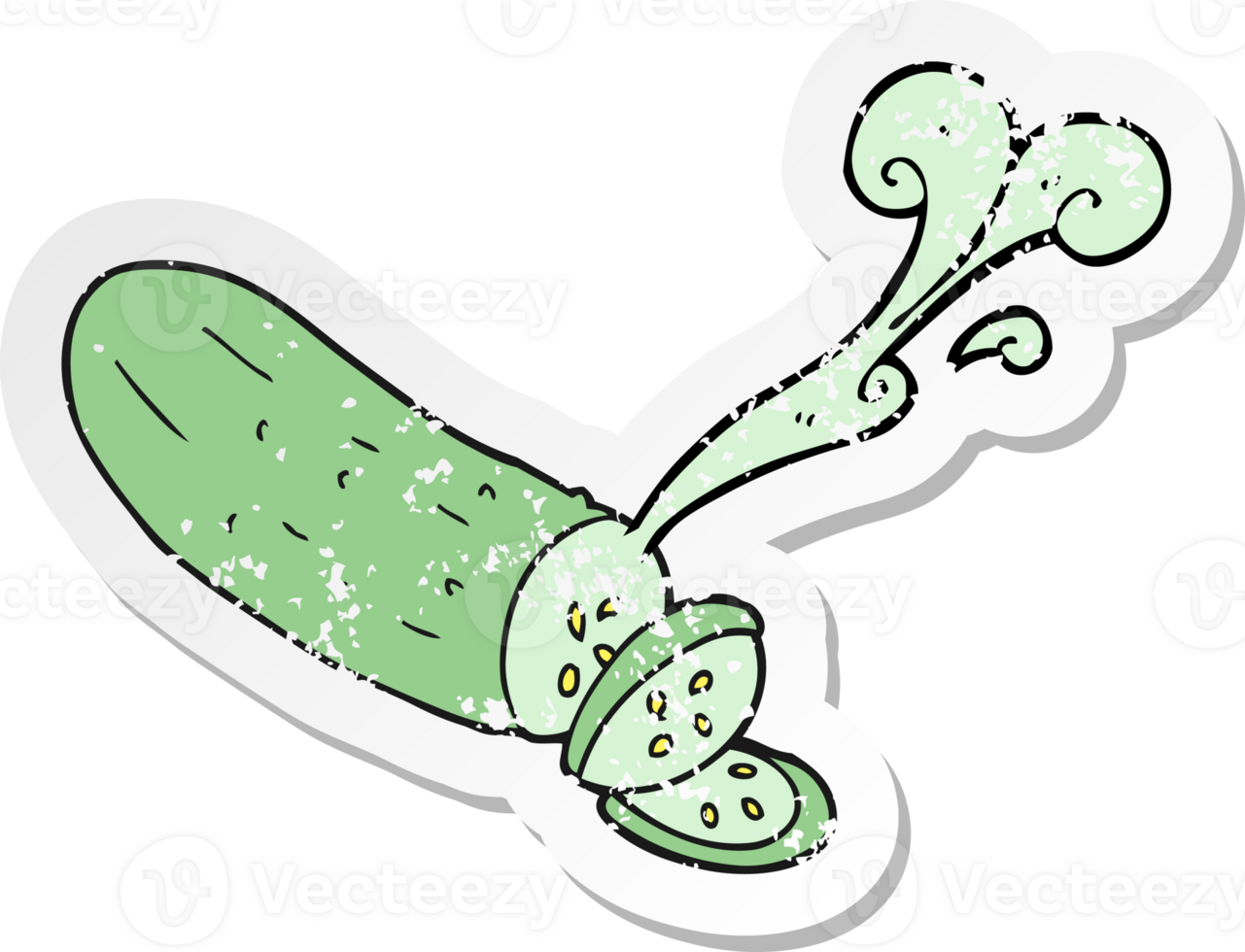 retro distressed sticker of a cartoon sliced cucumber png