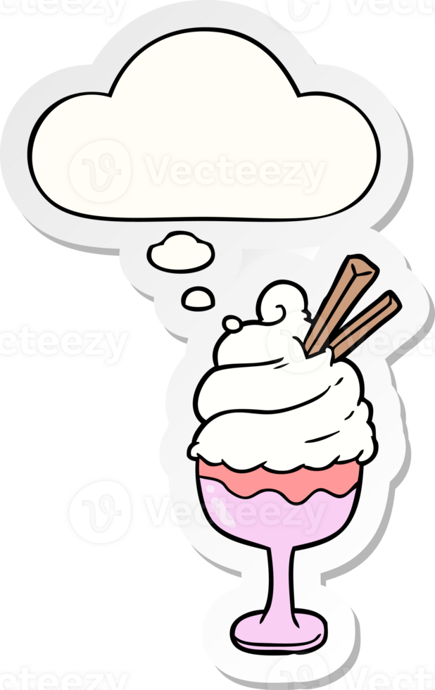 cartoon ice cream with thought bubble as a printed sticker png