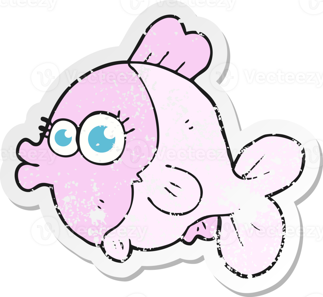 retro distressed sticker of a funny cartoon fish with big pretty eyes png
