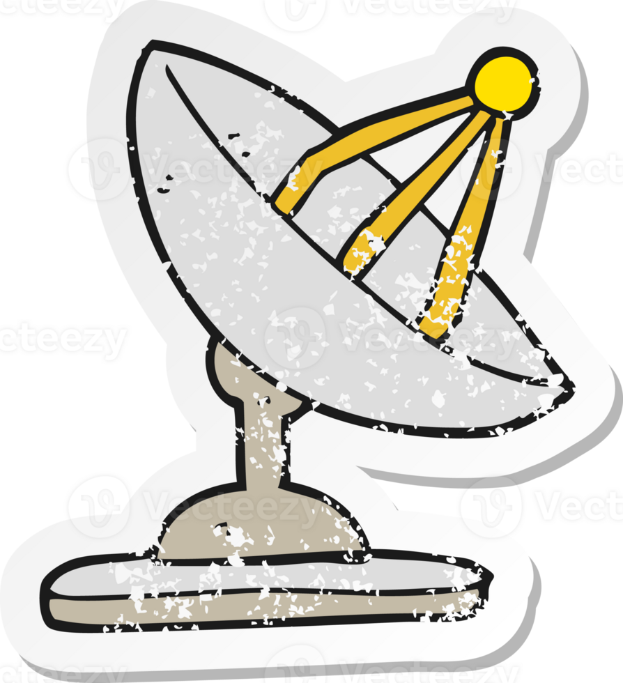 autocollant rétro en détresse d'une antenne parabolique de dessin animé png