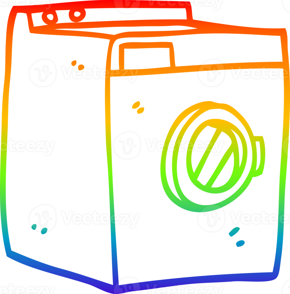 rainbow gradient line drawing of a cartoon washing machine png
