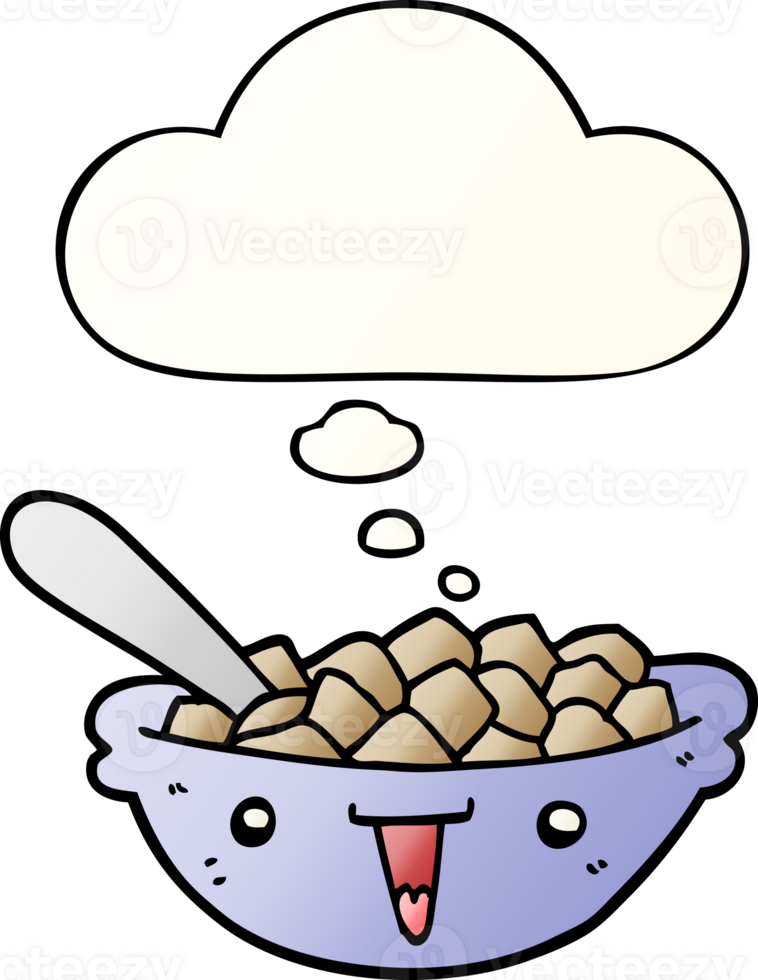 cute cartoon bowl of cereal with thought bubble in smooth gradient style png