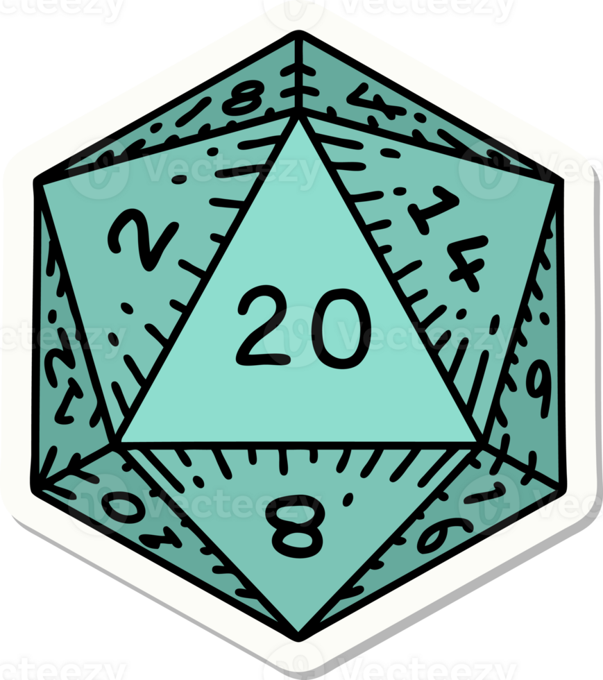 sticker of a natural 20 D20 dice roll png