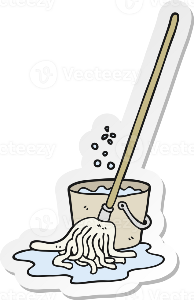 sticker of a cartoon mop and bucket png