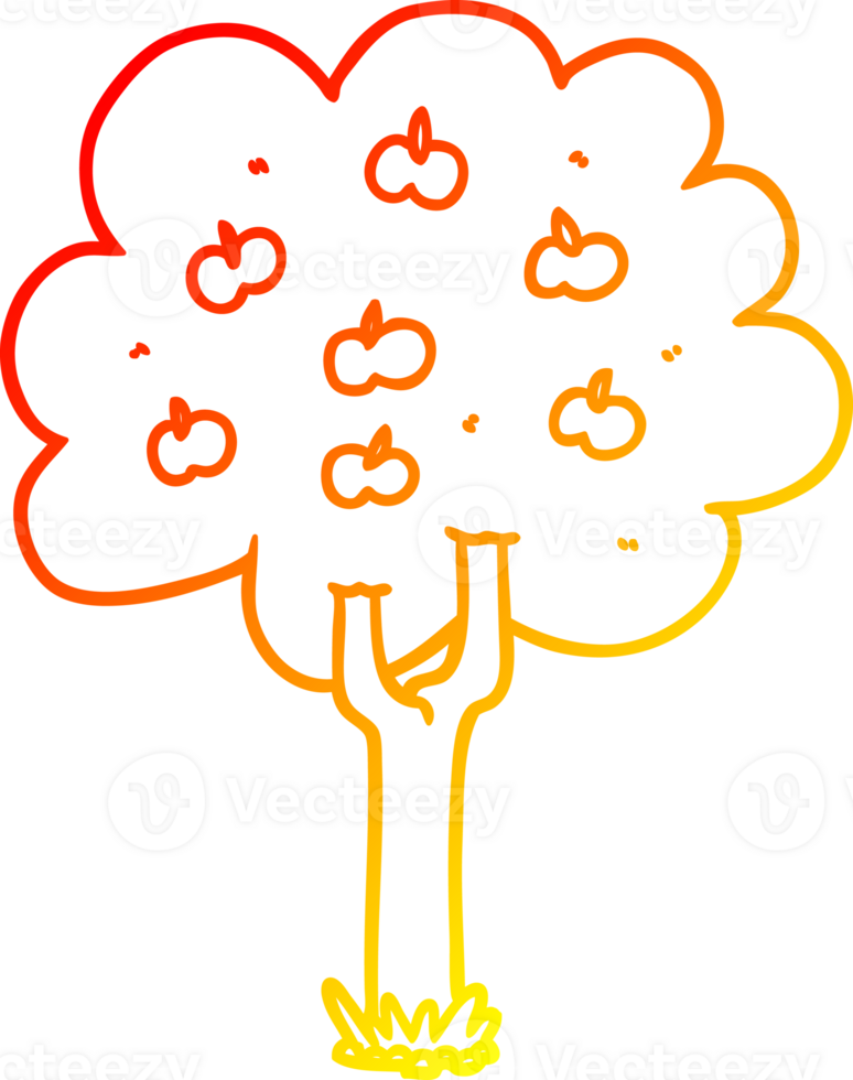 warm gradient line drawing of a cartoon apple tree png