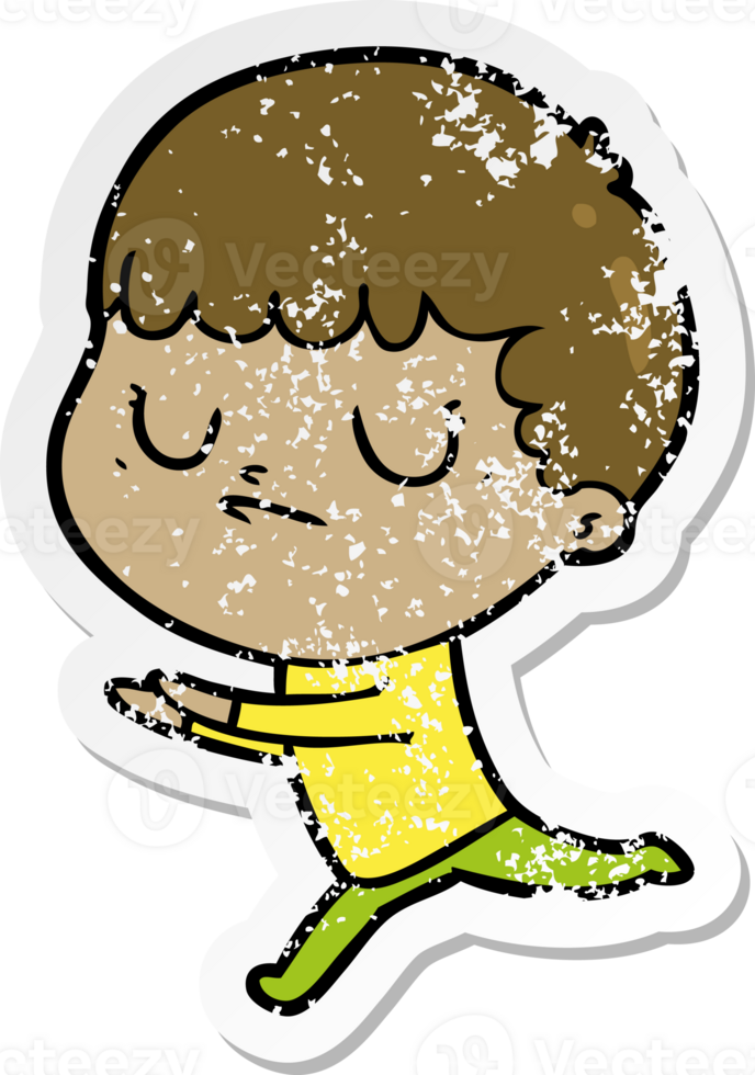 distressed sticker of a cartoon grumpy boy png