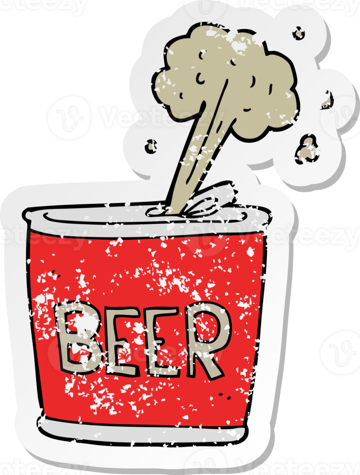 distressed sticker of a cartoon beer can png