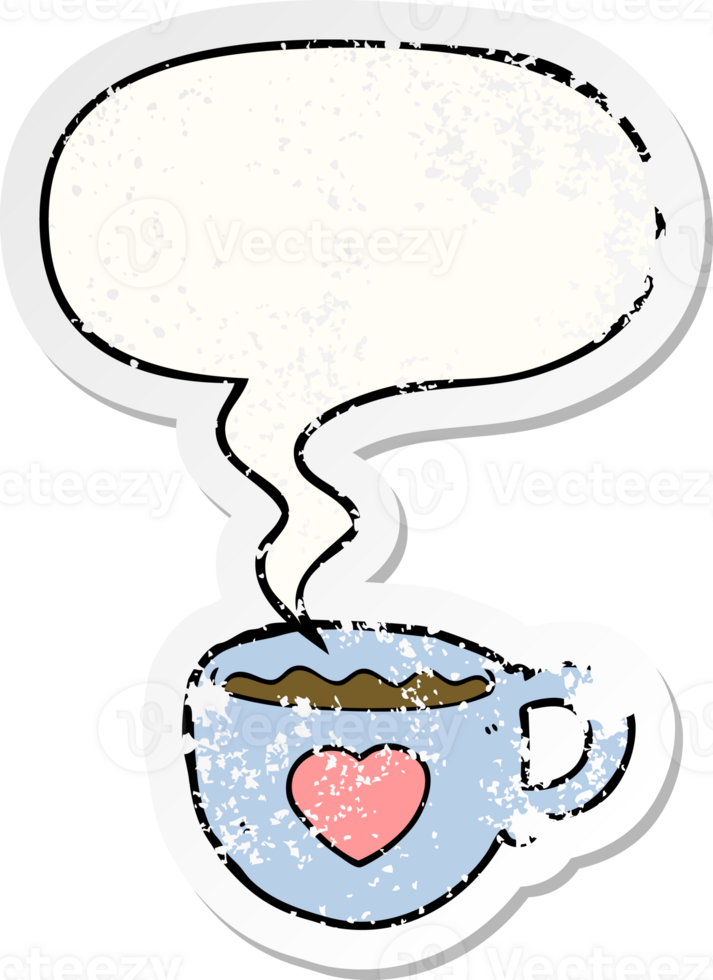I love coffee cartoon cup with speech bubble distressed distressed old sticker png