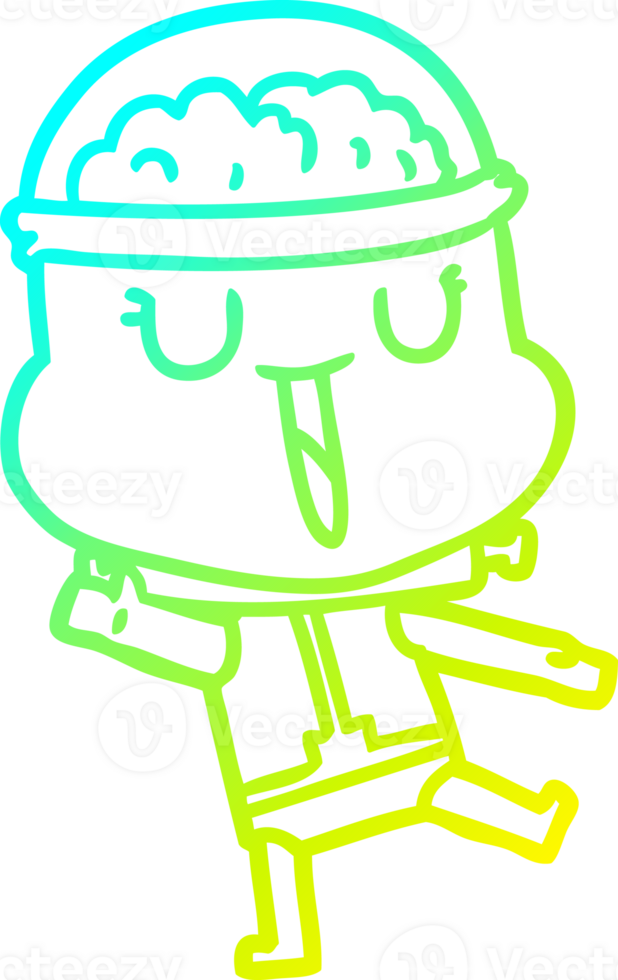 cold gradient line drawing of a happy cartoon robot png