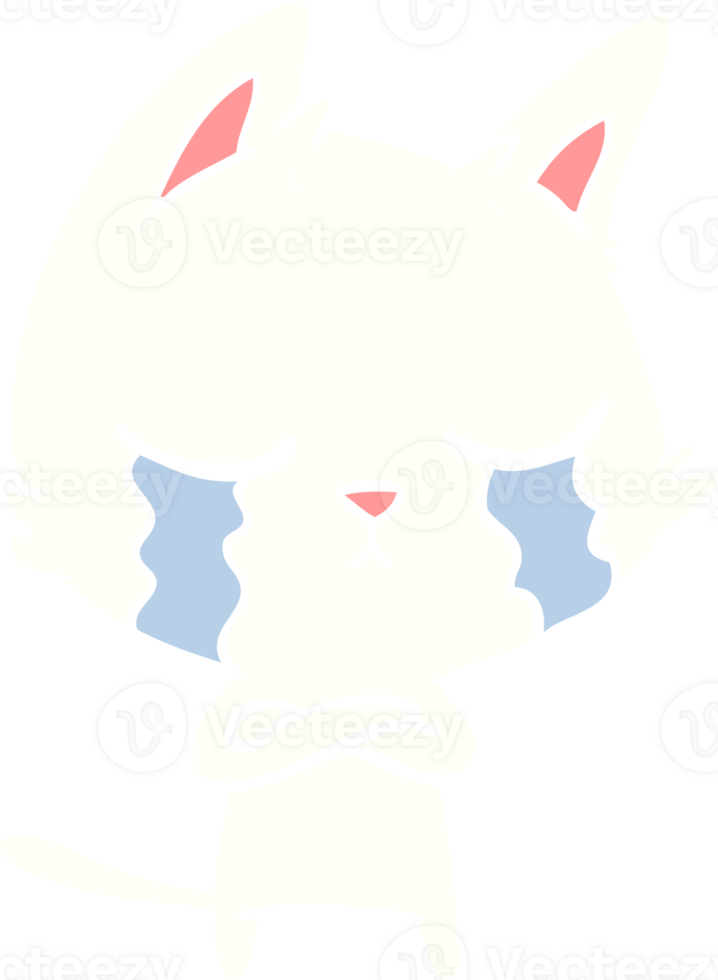 crying flat color style cartoon cat png