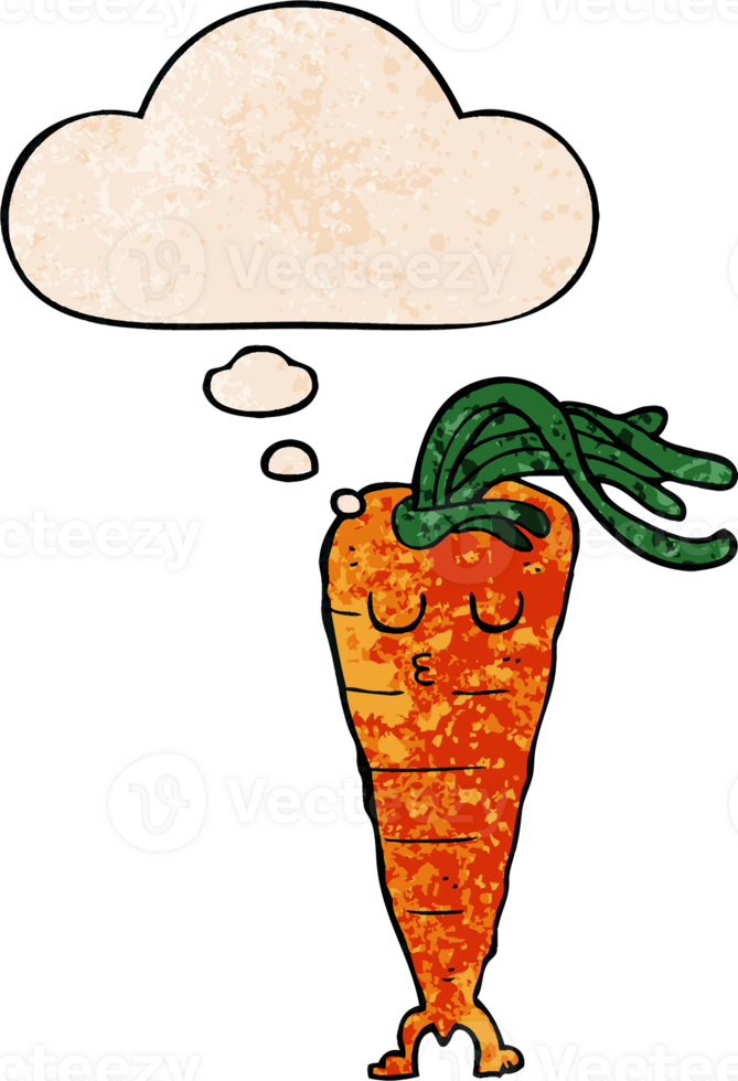 cartoon carrot with thought bubble in grunge texture style png