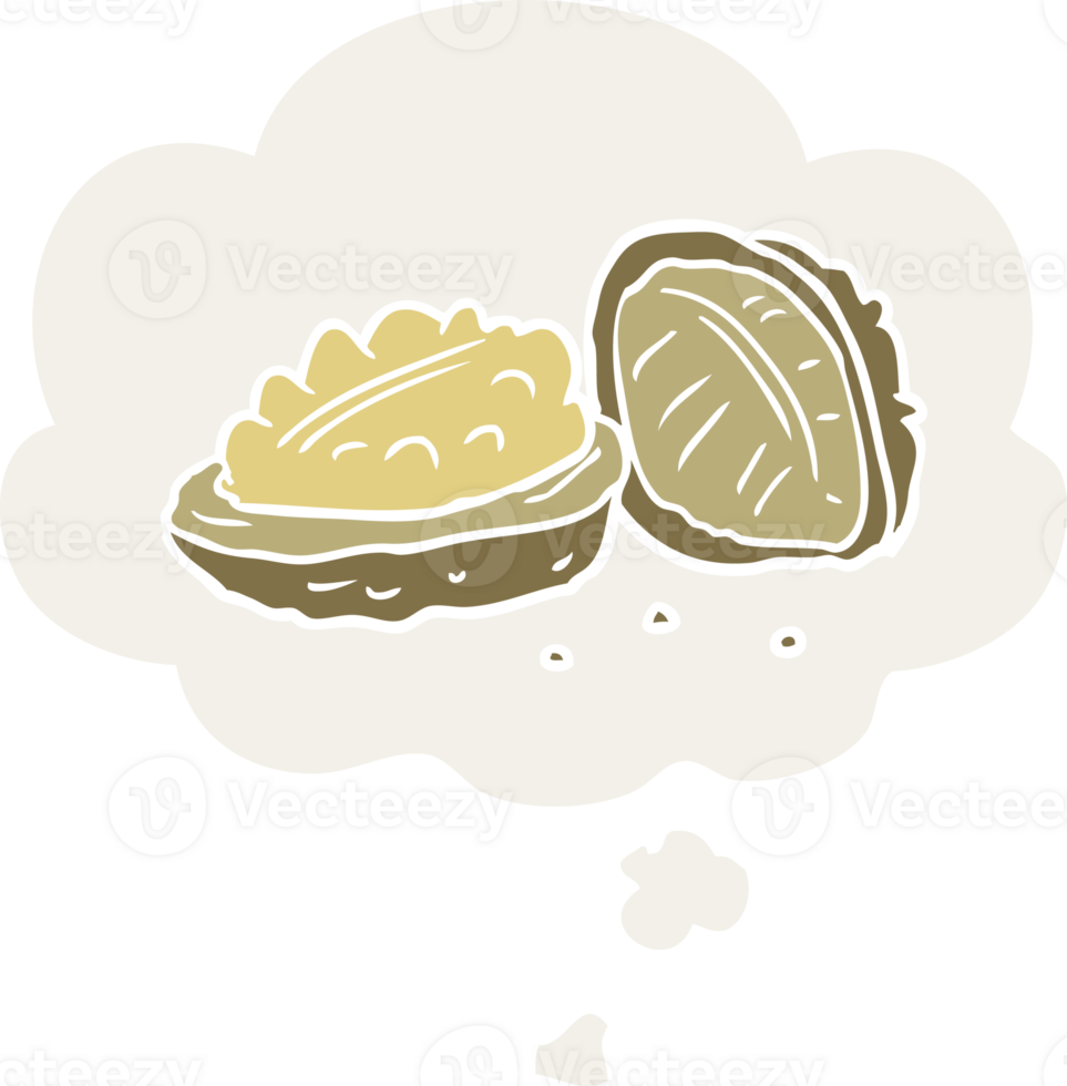 cartoon walnuts with thought bubble in retro style png