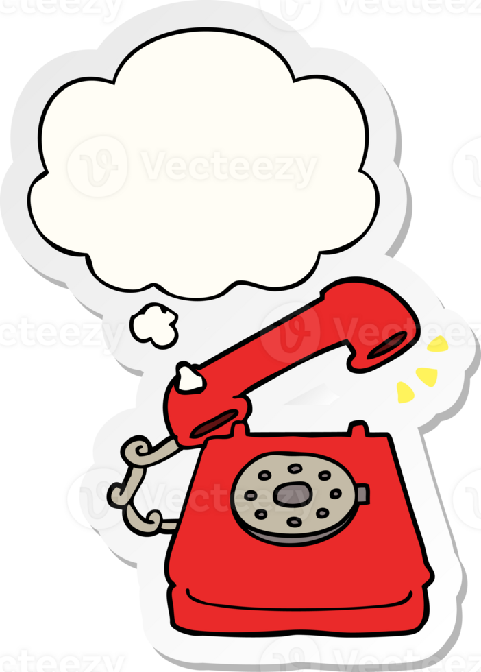 cartoon ringing telephone with thought bubble as a printed sticker png