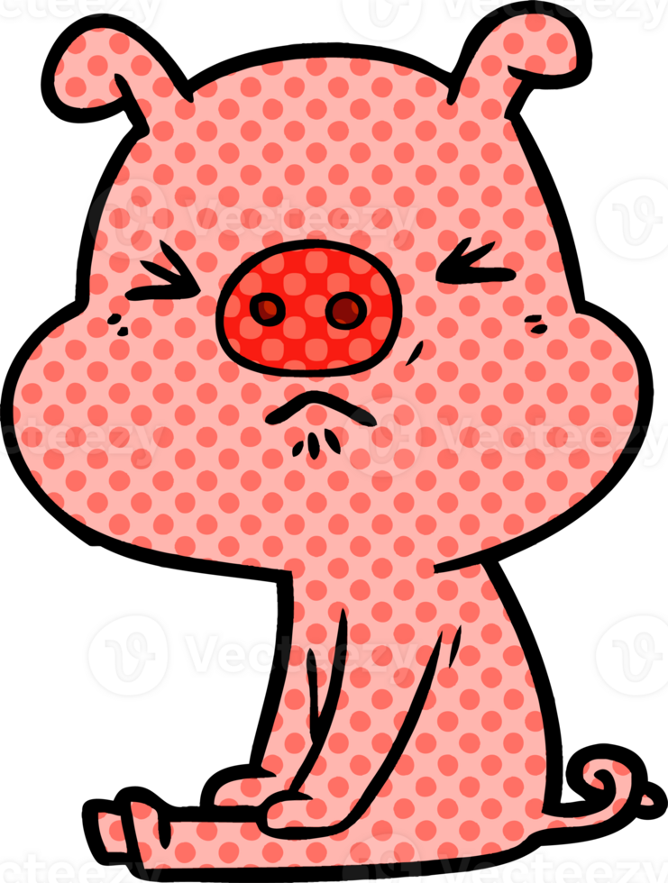 cartoon angry pig sat waiting png