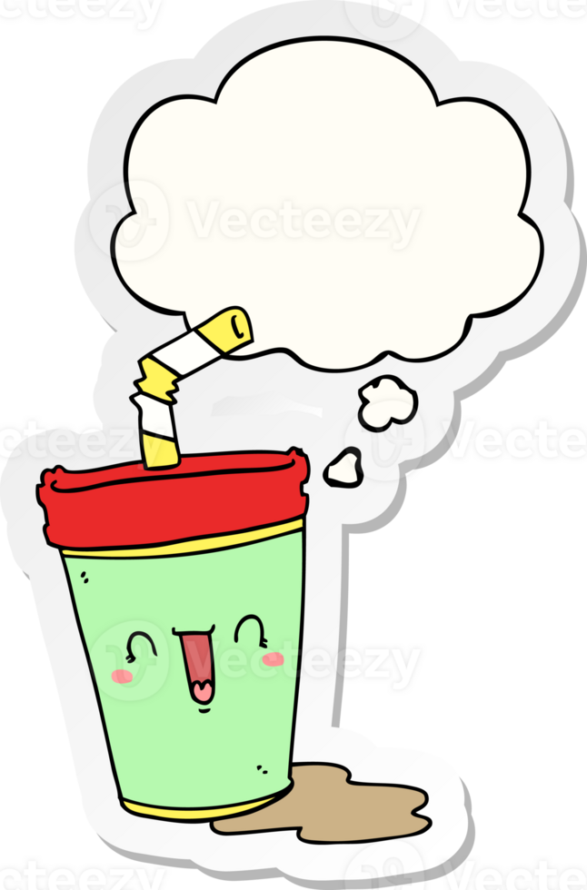 cute cartoon soda with thought bubble as a printed sticker png