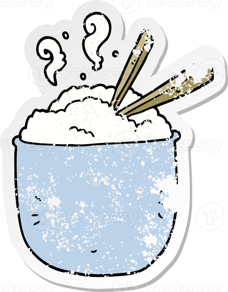 distressed sticker of a cartoon bowl of rice png