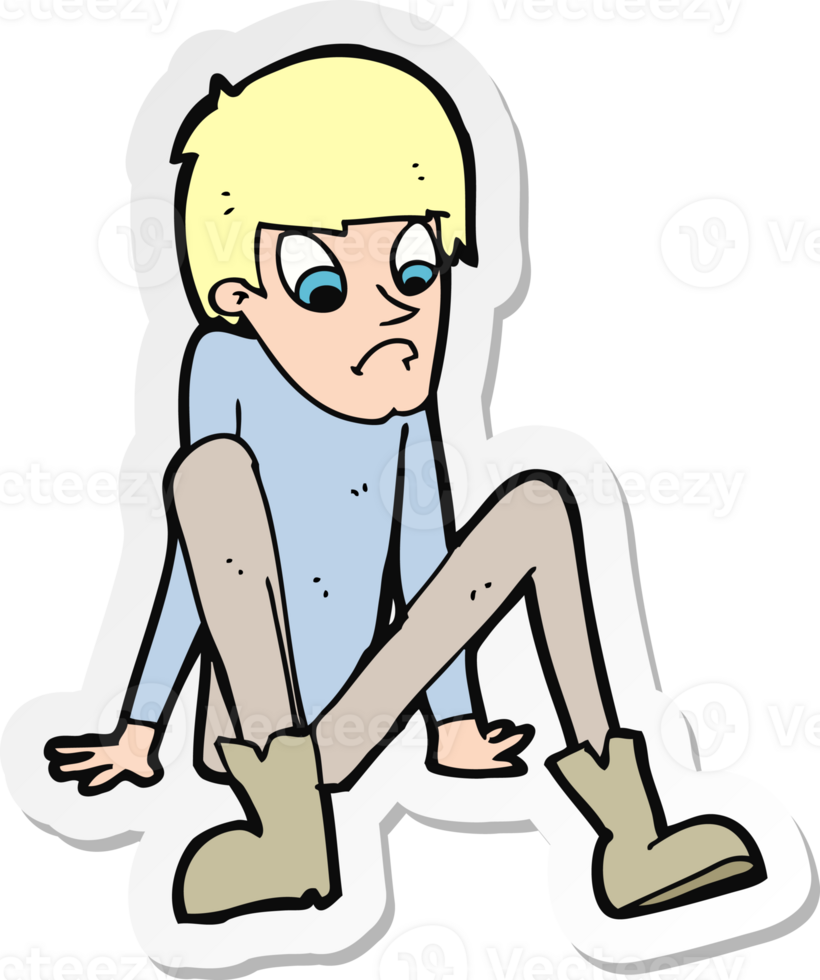 sticker of a cartoon boy sitting on floor png