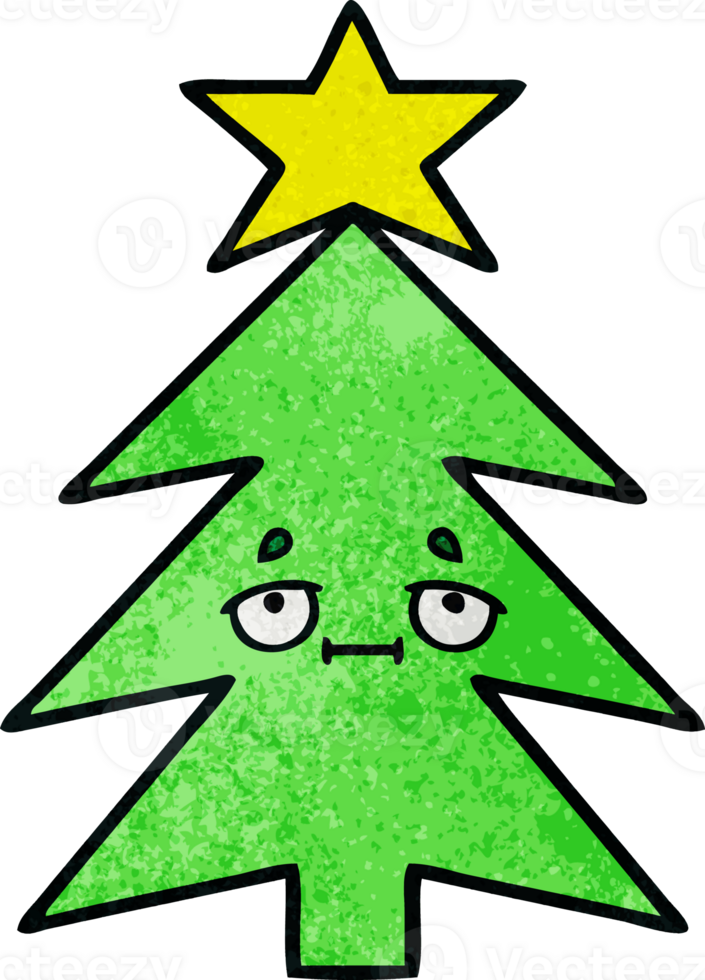 retro grunge texture cartoon of a christmas tree png
