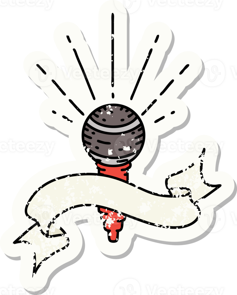 worn old sticker of a tattoo style microphone png