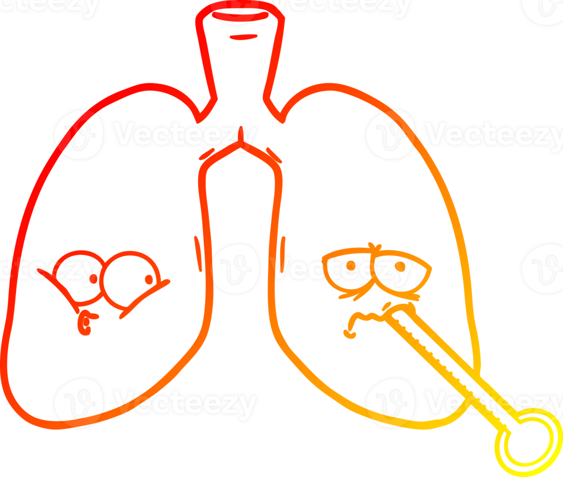 warm gradient line drawing of a cartoon unhealthy lungs png