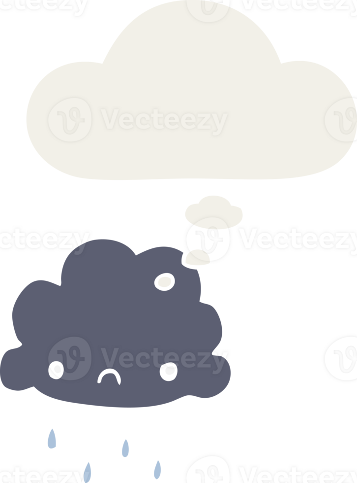 cartoon storm cloud with thought bubble in retro style png