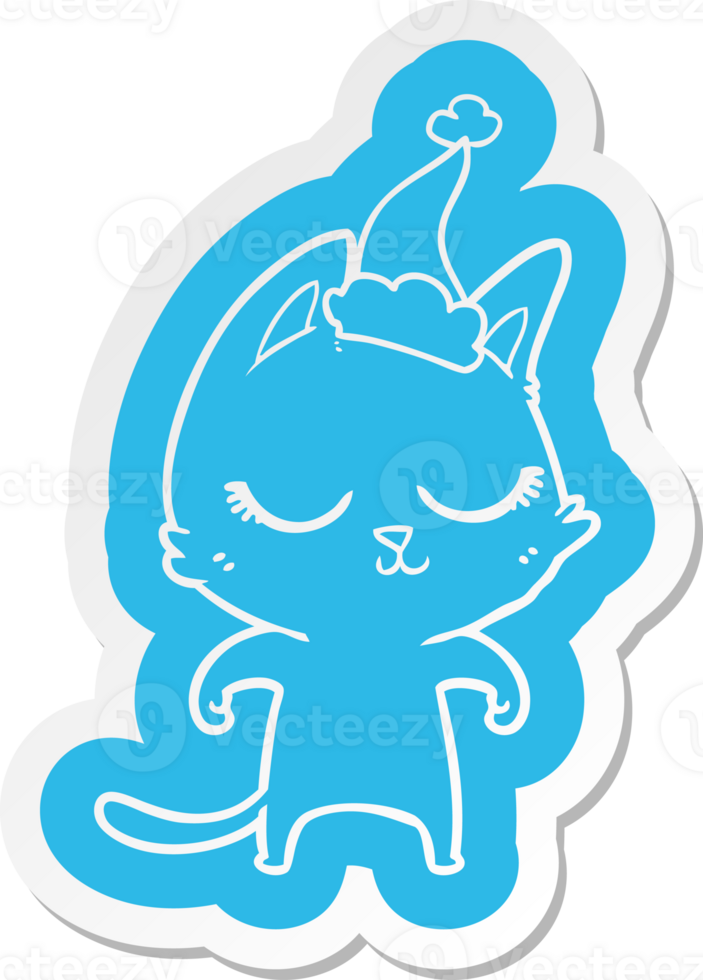calm quirky cartoon  sticker of a cat wearing santa hat png