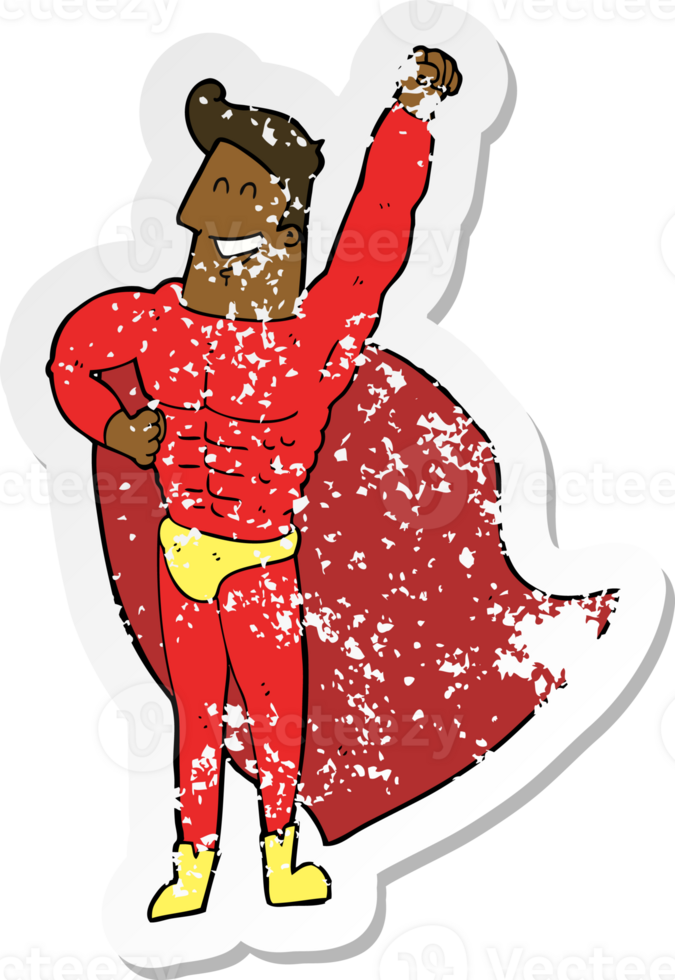 retro distressed sticker of a cartoon superhero png