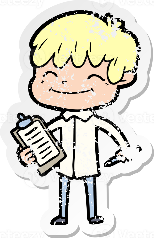 distressed sticker of a cartoon happy boy png