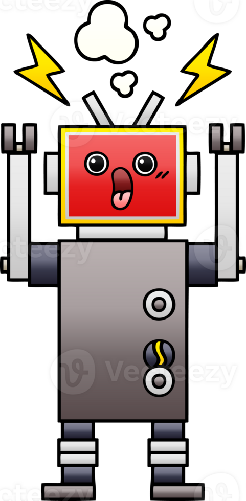 gradient shaded cartoon of a robot malfunction png