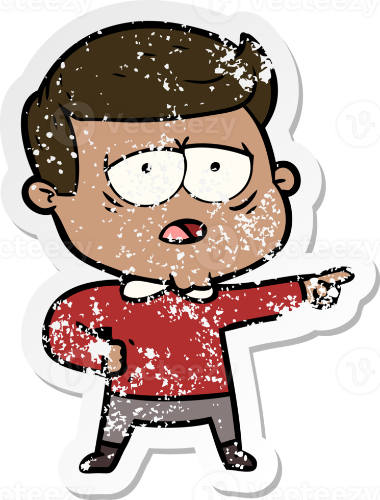 distressed sticker of a cartoon tired man png