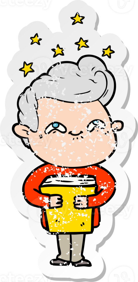 distressed sticker of a cartoon excited man png