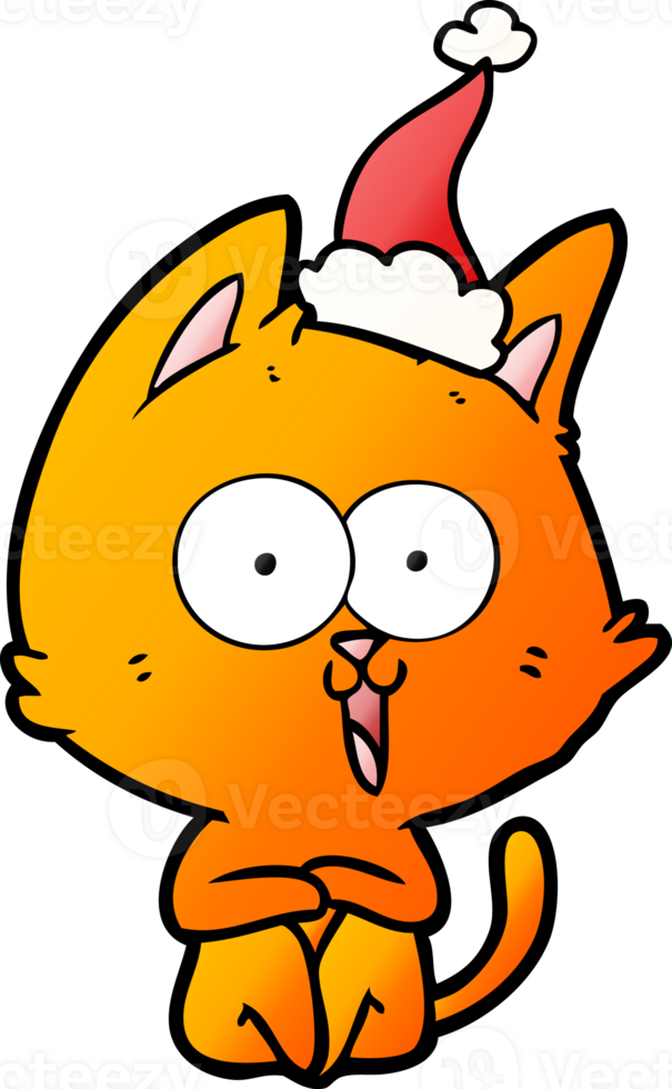 funny hand drawn gradient cartoon of a cat wearing santa hat png