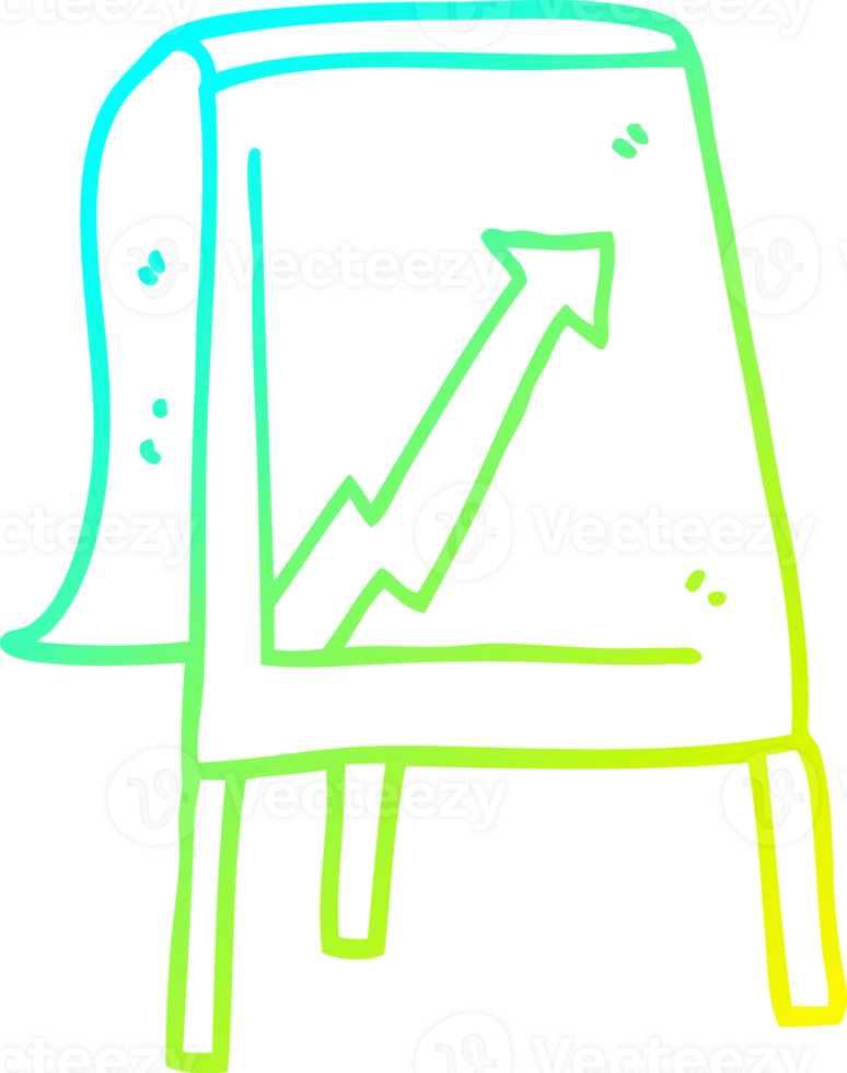 cold gradient line drawing of a cartoon business chart with arrow png