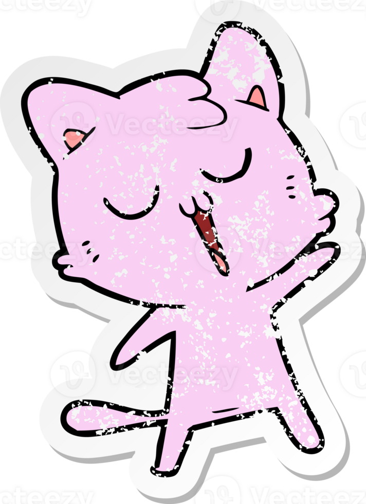 distressed sticker of a cartoon cat singing png